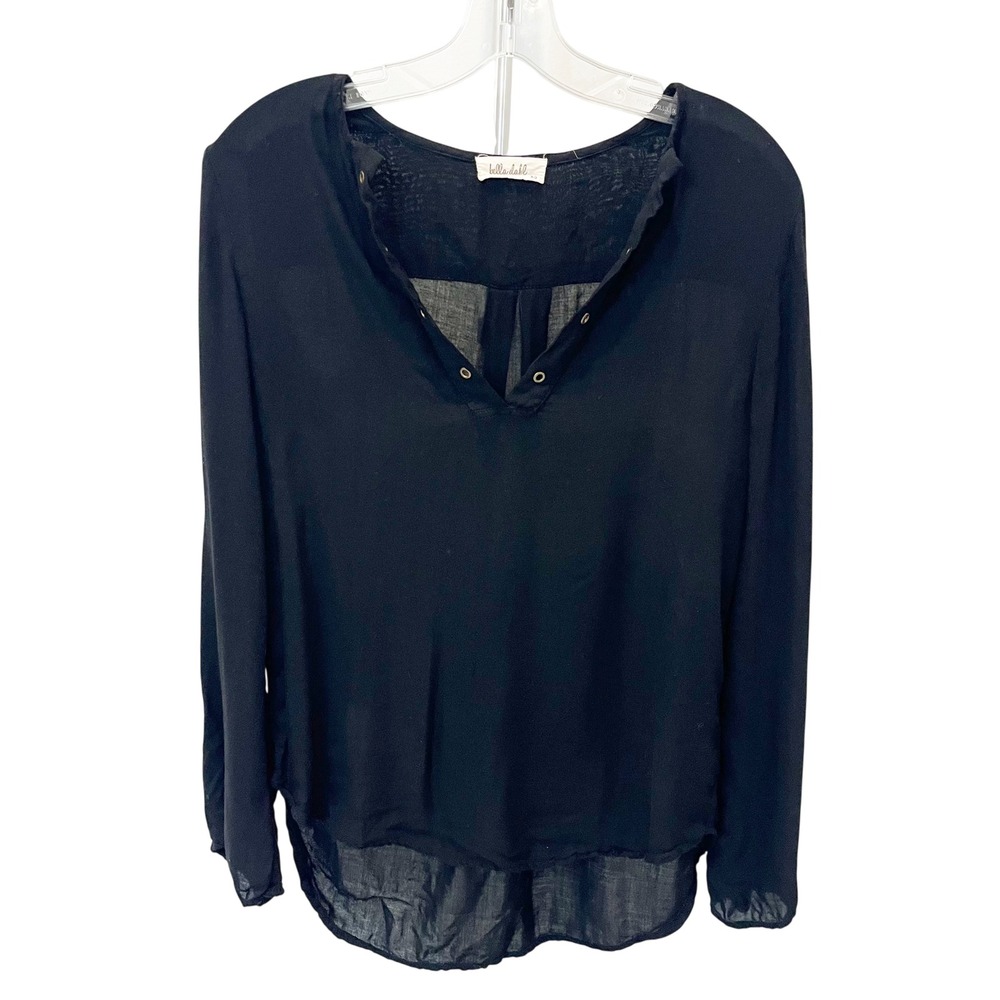 Bella Dahl Black Rayon Long Sleeve Henley Blouse Grommet Neck Boho - Size XS